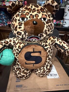 Sprayground Leopard Print Plush Bear with Money Sign